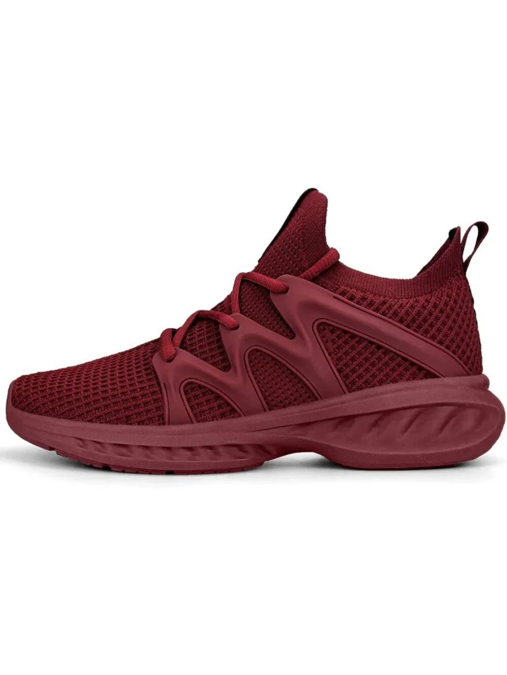 Mens Dark Red Lightweight Breathable Mesh Shock Athletic Slip On Walking Sneaker